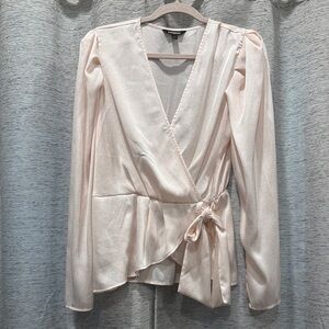 Express Pale Pink Satin Wrap Blouse with Side Tie
